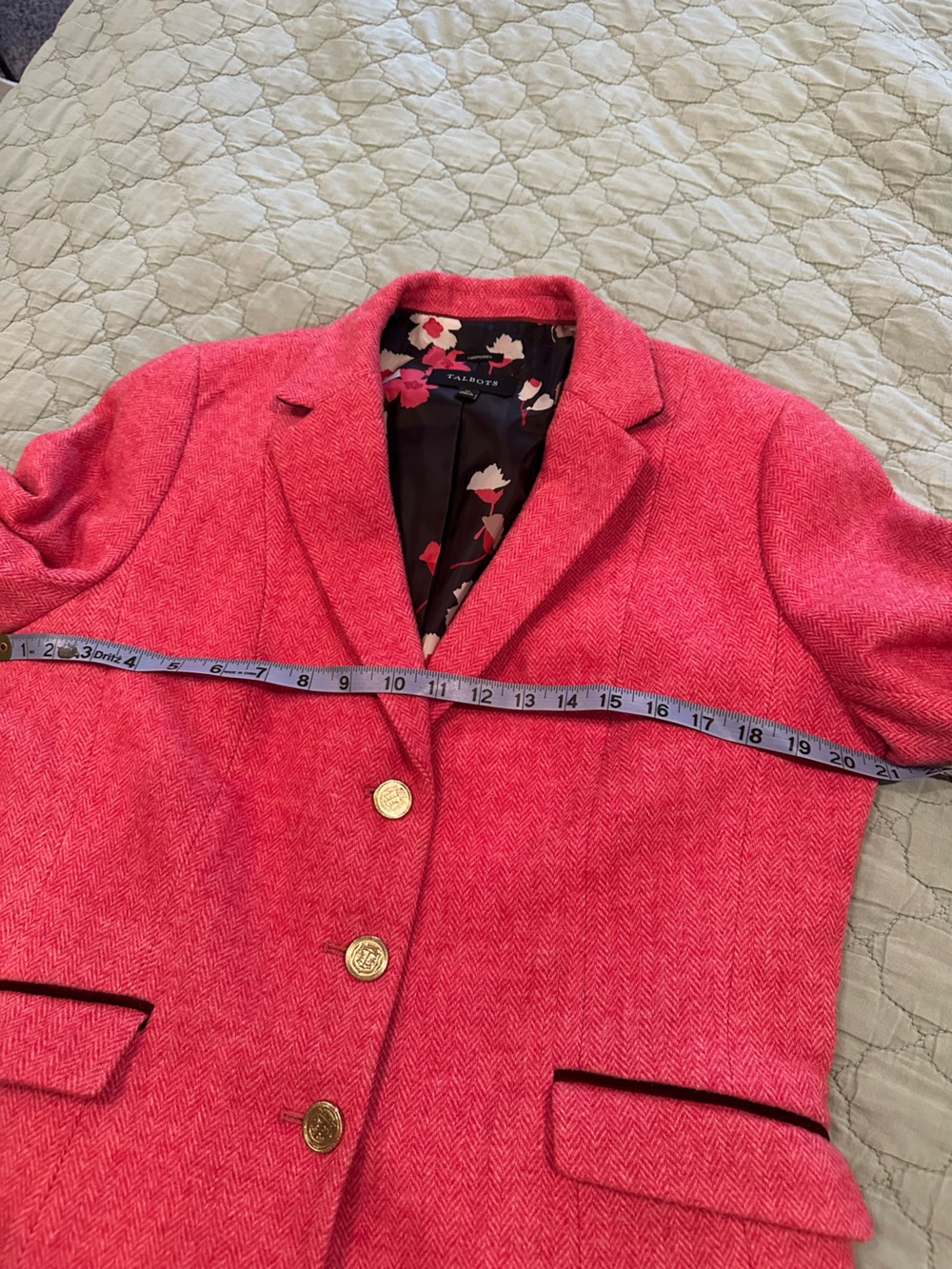 Talbots Red Herringbone Wool-Blend Single-Breasted Blazer - Picture 11 of 12